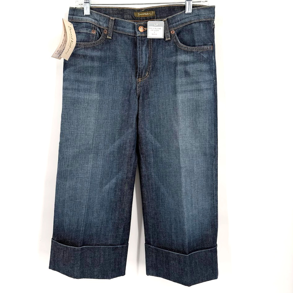 David Kahn Shalene Gaucho Capri Jeans Womens 8 Dark Wash Cuffed Wide Leg NWT